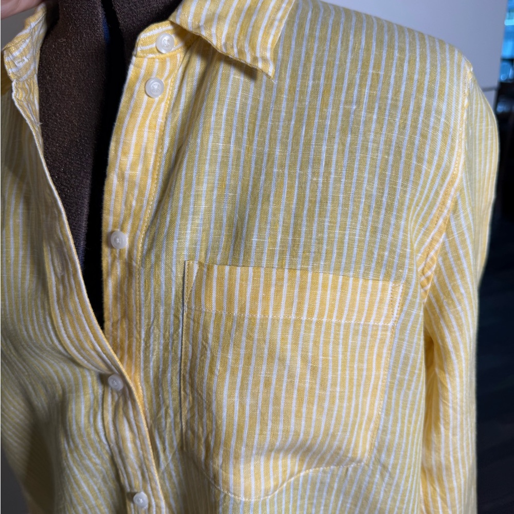 GAP Crisp 100% Linen Shirt in Yellow and White
